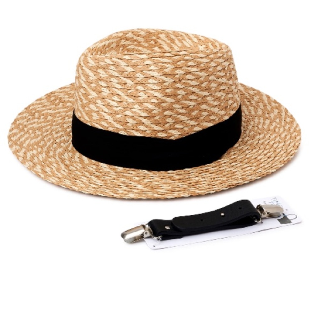 Panama Hat Woven Cream White Straw Black Fabric One Size Fits Most NWT Bag Clip